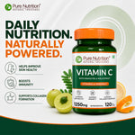 Pure Nutrition Plant-Based Vitamin C (1250mg) - 120 Veg Tablets with Amla & Orange Peel Extract | Boosts Immunity & Skin Glow | Natural Antioxidant for Men & Women | Supports Collagen Formation