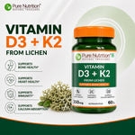 Pure Nutrition Vitamin D3 + K2 Tablets – 60 Veg Tablets for Bone, Immunity, Joint & Heart Health