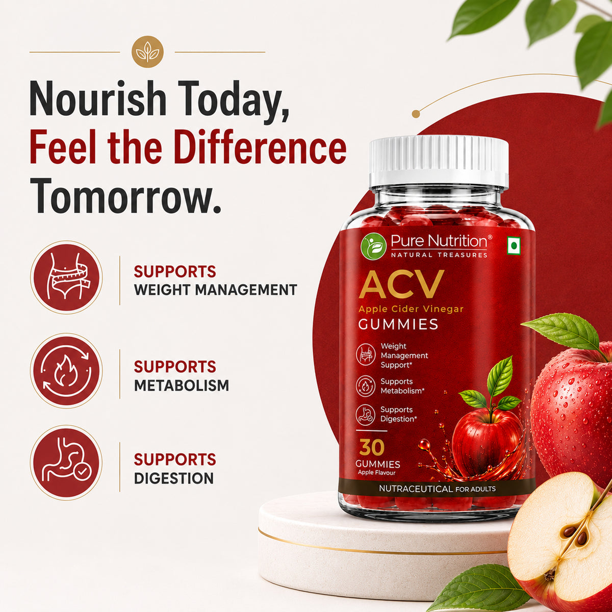 Apple Cider Vinegar Gummies | Pure Nutrition ACV – 30 Gummies