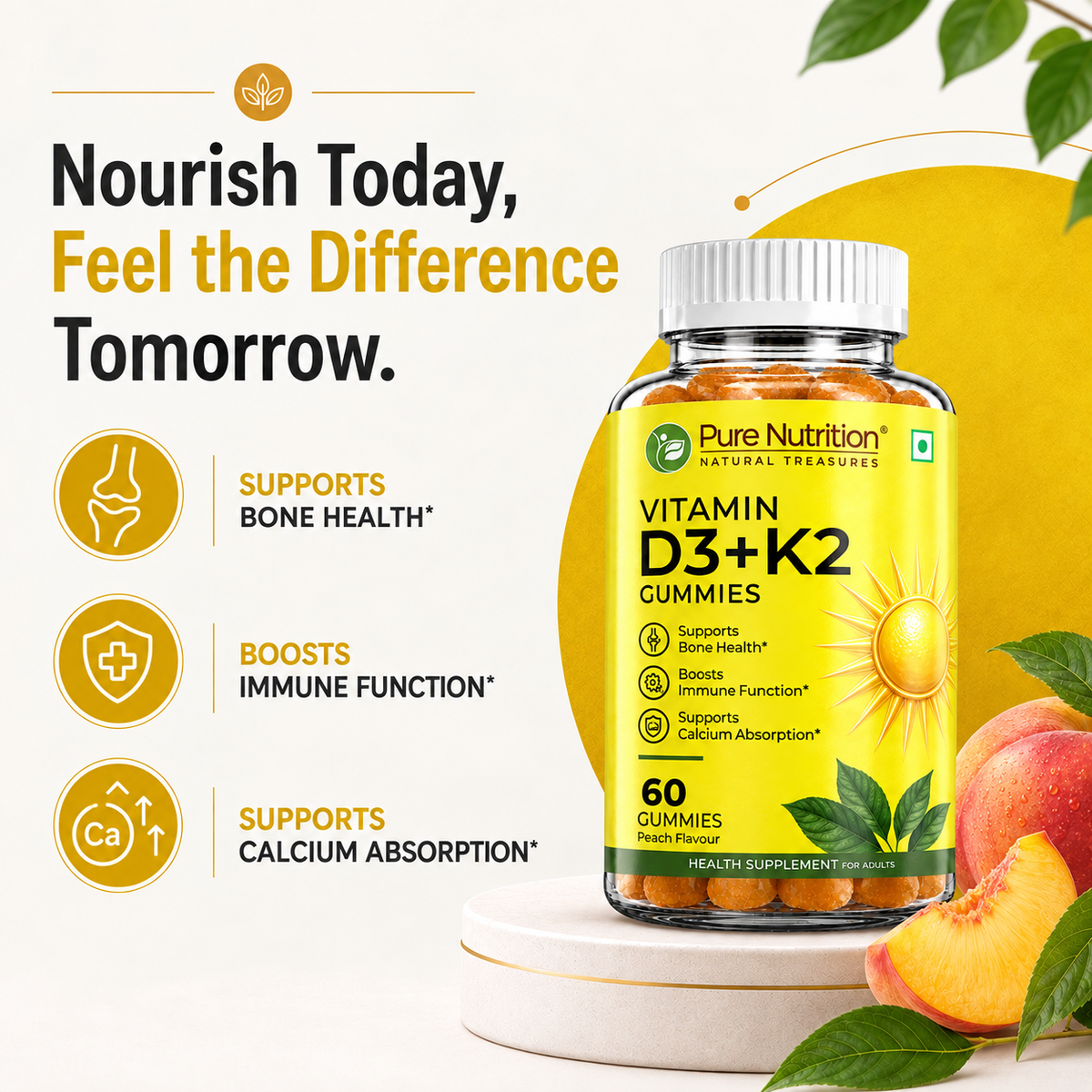 Pure Nutrition Vitamin D3 + K2 Gummies – 60 Gummies