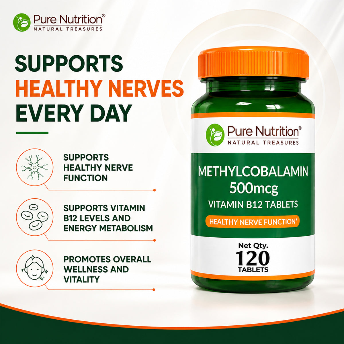 Pure Nutrition Methylcobalamin 500mcg Vitamin B12 (120 Tablets)
