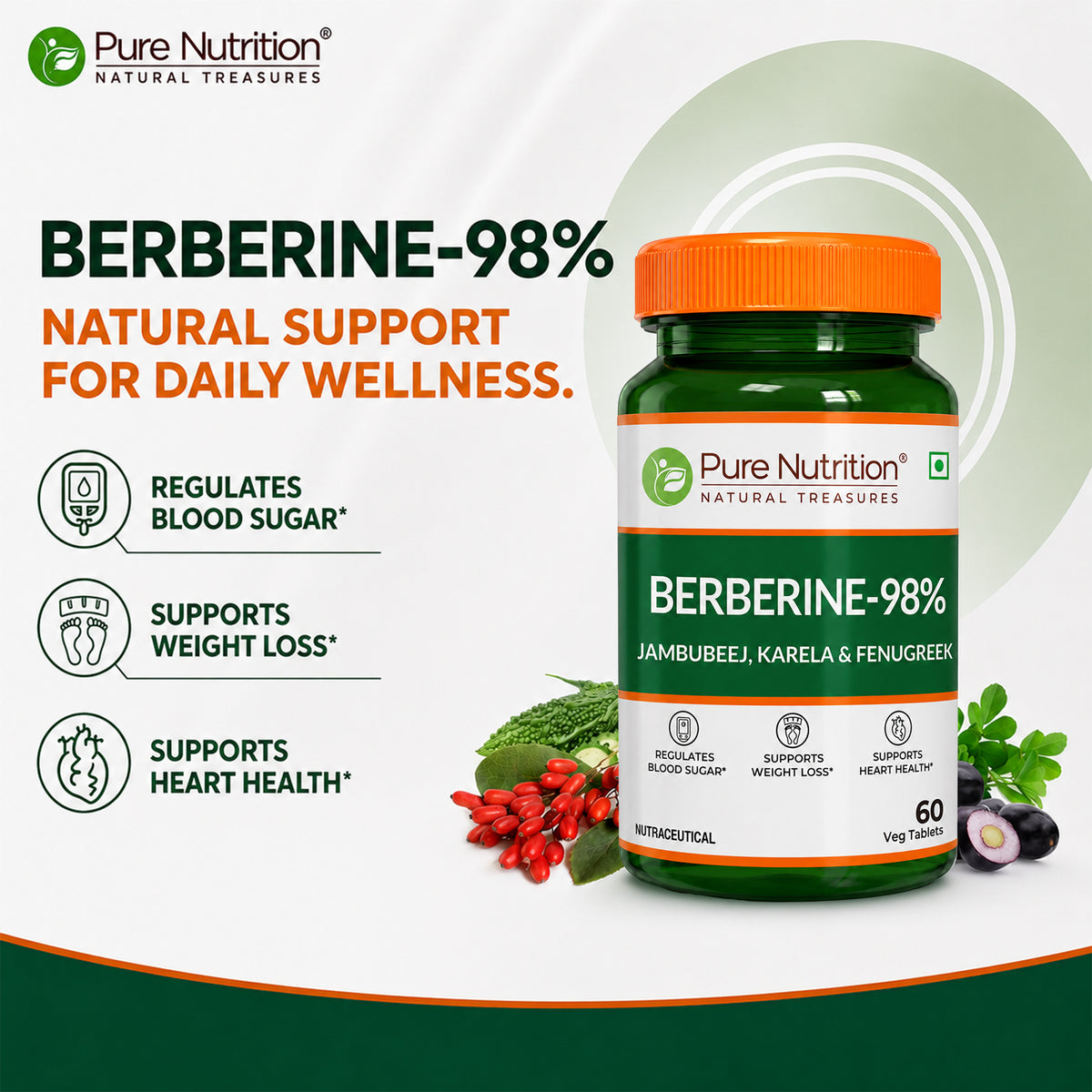 Pure Nutrition 98% Berberine Tablets - 60 Tablets