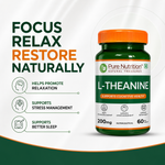 Pure Nutrition L-Theanine 200mg – 120 Veg Capsules for Relaxation, Focus & Cognitive Wellness