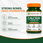 Pure Nutrition Calcium Citrate 120 Tablets with Magnesium, Zinc, Vitamin D3 & K2 (600 IU) – Supports Bone, Joint & Muscle Health, Boosts Collagen Synthesis for Men & Women