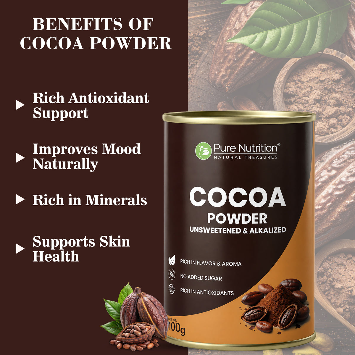 Cocoa Powder 100g | Unsweetened & Alkalized | No Added Sugar | Rich Cocoa Flavor