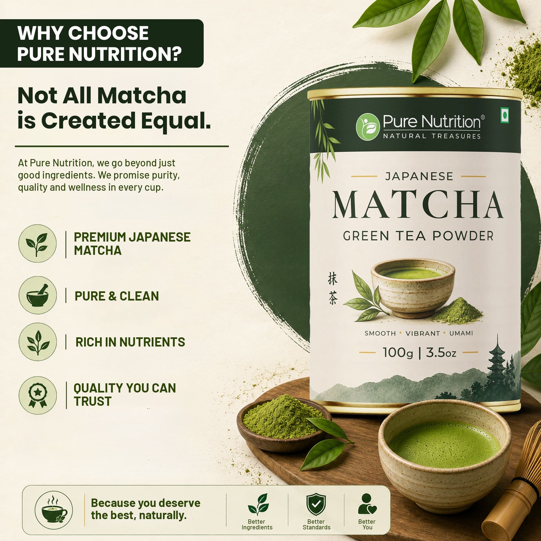 Pure Nutrition Japanese Matcha Green Tea Powder 100g | Matcha Green Tea for Weight Loss | Premium Culinary Grade Matcha for Latte, Smoothie & Baking | Smooth, Vibrant, Rich in Antioxidants | Natural Energy & Metabolism Support | Vegetarian