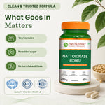 Pure Nutrition Nattokinase 4000 FU 200mg 60 Veg Capsules | Fermented Soy Natto Extract Enzyme | Cardiovascular & Circulation Support Supplement | High Potency Fibrinolytic Formula