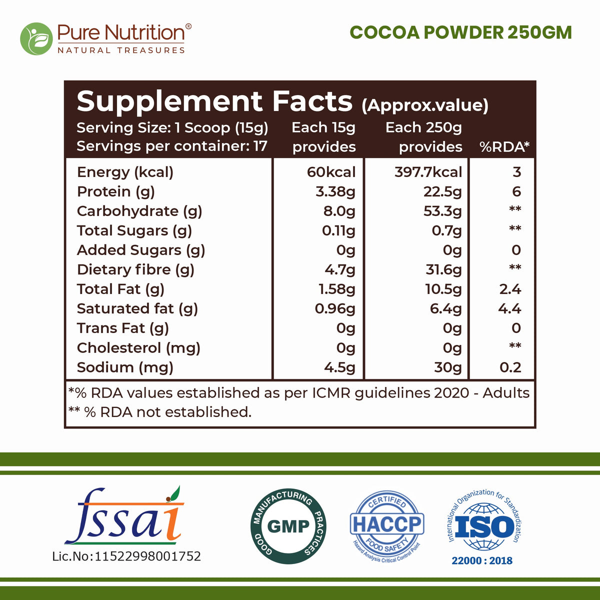 Pure Nutrition Cocoa Powder 250g