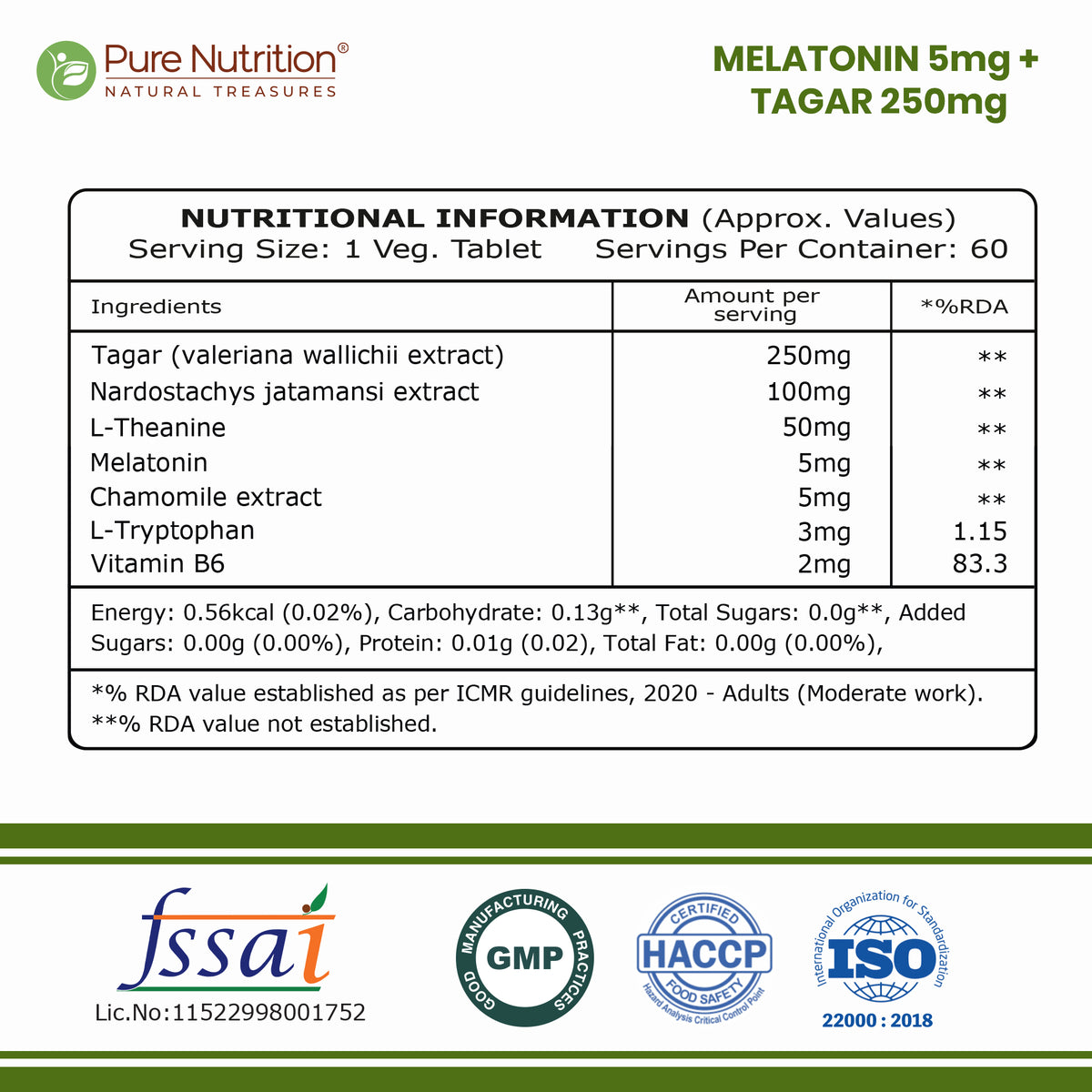 Pure Nutrition Melatonin Sustained Release Tablet - 550mg - 60 Veg Tablet