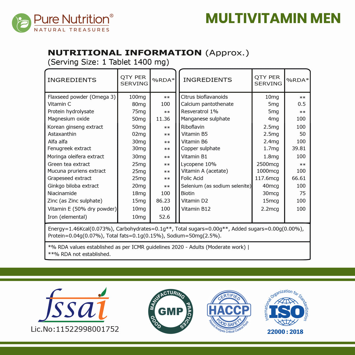 Pure Nutrition Multivitamin for Men Tablet | For Healthy Bones & Immunity - 60 Tablets