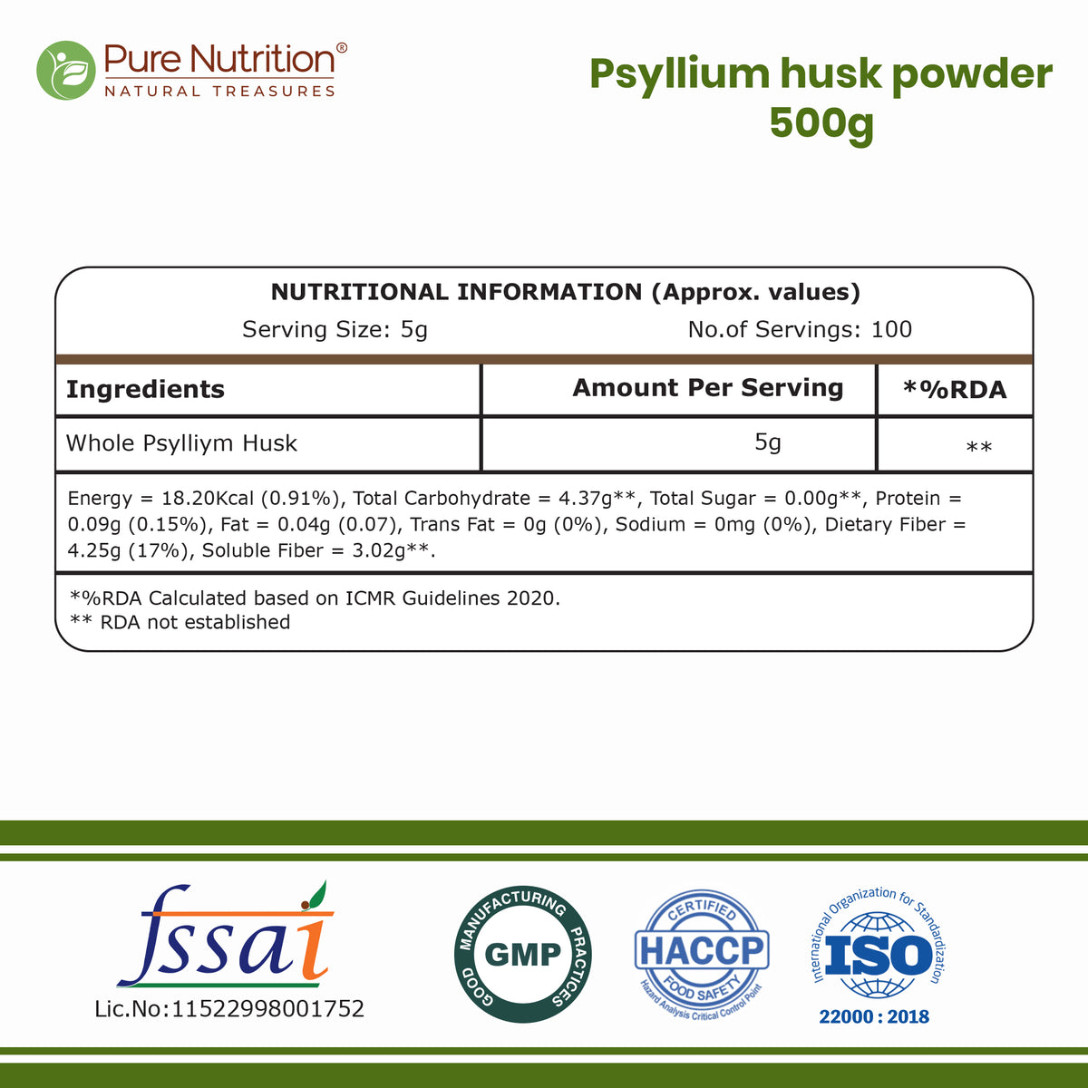 Pure Nutrition Isabgol Psyllium Husk Powder | Sat Isabgol Ki Bhusi Fiber Supplement | Supports Digestive & Gut Health | Helps Ease Irregularity & Bloating | Gluten Free, No Sugar Added - 500gm