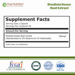 Pure Nutrition Rhodiola Rosea Root Extract (500mg) - 60 Veg Capsules | Standardized to 3% Rosavins & 1% Salidroside | Supports Energy, Focus, Relaxation & Cognitive Health