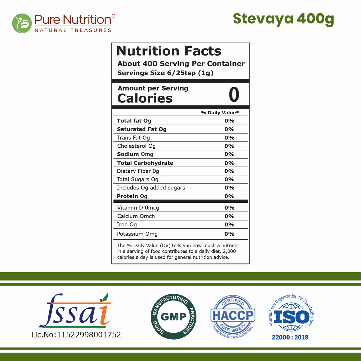 Pure Nutrition Stevia Powder, 400g
