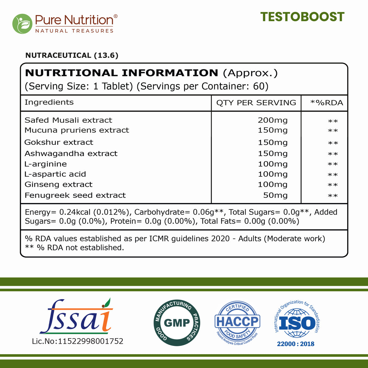 Pure Nutrition Testoboost Sexual Wellbeing Tablet - 60 Tablets