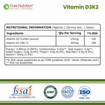 Pure Nutrition Vitamin D3 + K2 Tablets – 60 Veg Tablets for Bone, Immunity, Joint & Heart Health