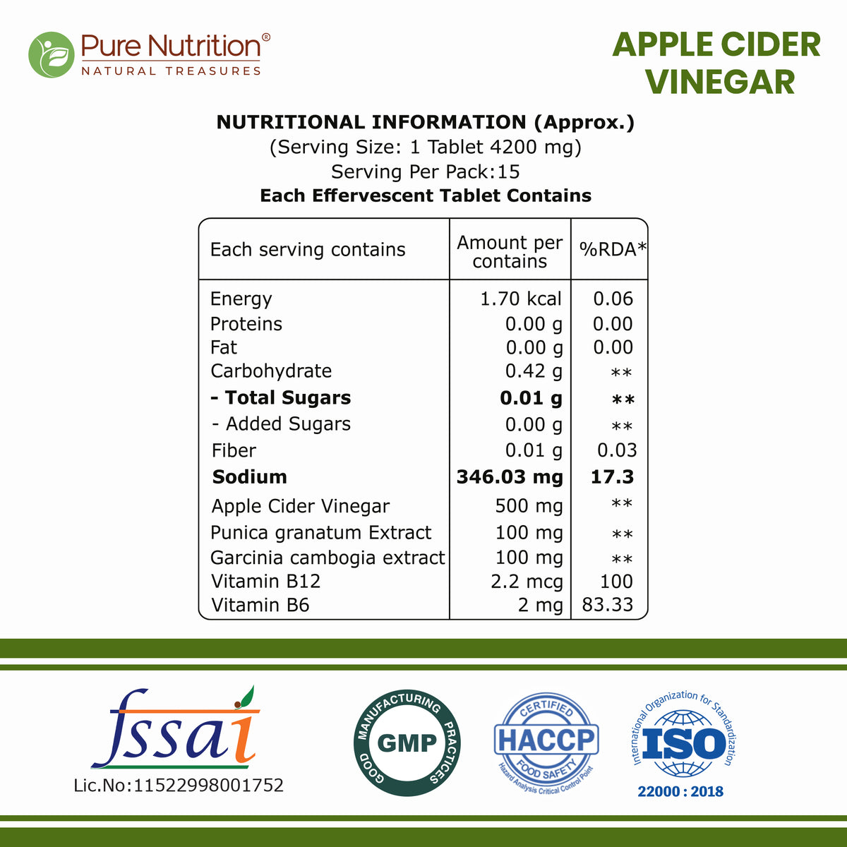 Pure Nutrition Apple Cider Vinegar Effervescent Tablets
