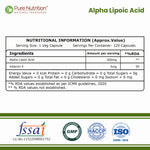 Pure Nutrition Alpha Lipoic Acid (ALA) Capsules 300mg - 120 Veg Capsules with Vitamin E