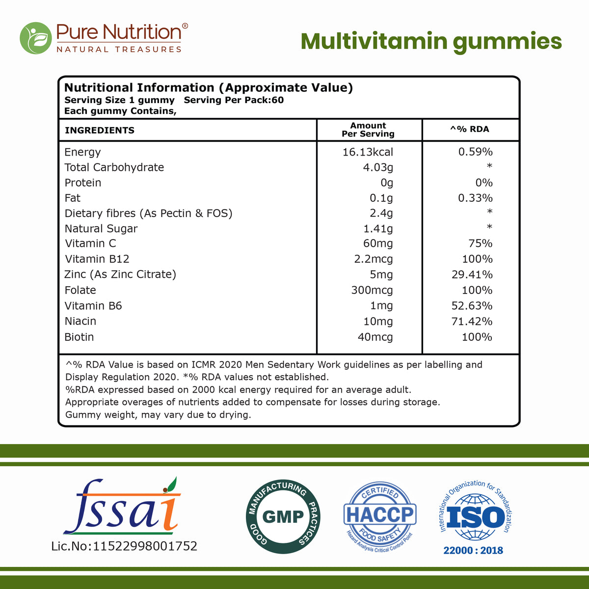 Pure Nutrition Multivitamin Gummies – 60 Gummies