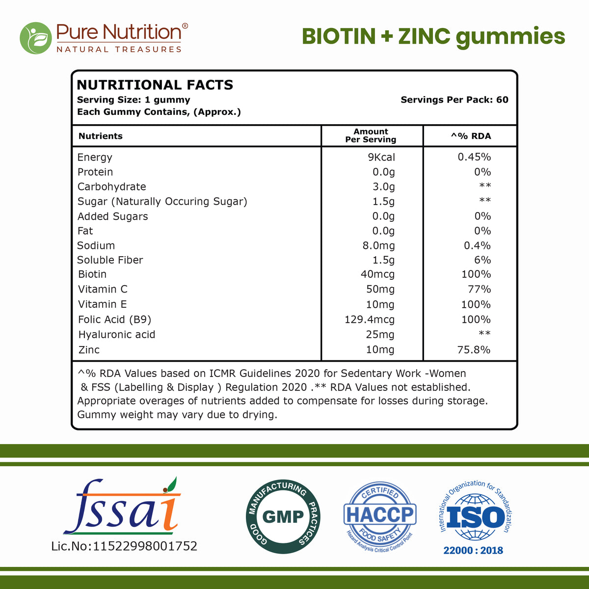 Pure Nutrition Biotin + Zinc HSN Gummies – 60 Gummies