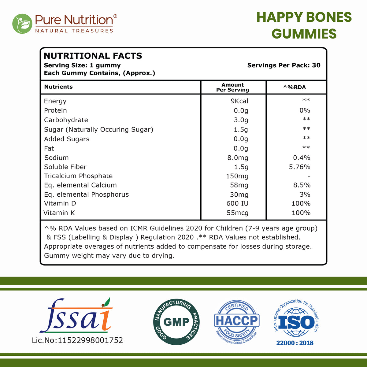Pure Nutrition Kids' Happy Bones Gummies – 30 Gummies
