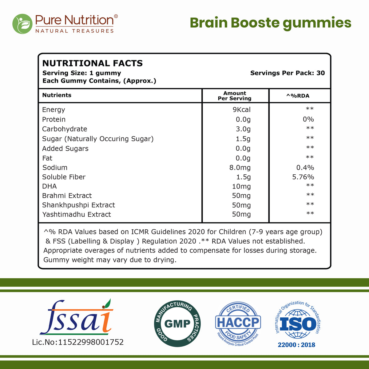 Pure Nutrition Kids' Brain Booster Gummies – 30 Gummies