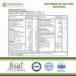 Pure Nutrition Veg Prenatal Multivitamin + DHA 300mg | With L-Methylfolate, Iron & Calcium | 60 Veg Tablets