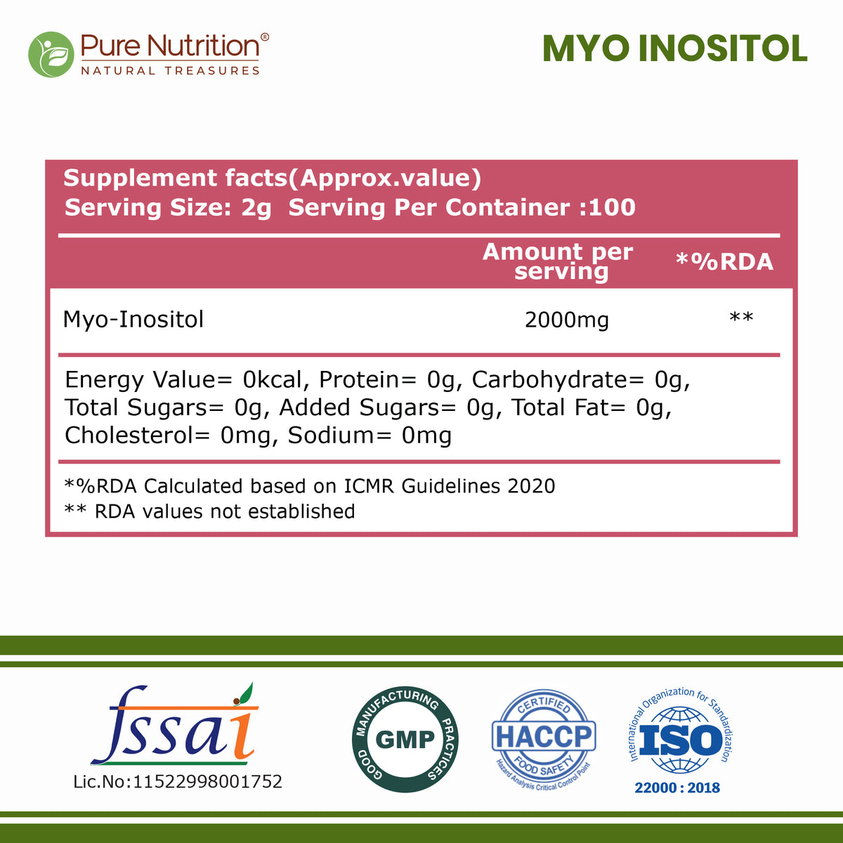 Pure Nutrition MYO- INOSITOL Powder 200 gm