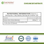 Pure Nutrition Choline Bitartrate (650mg) – 60 Veg Capsules | Supports Brain, Nerve, Liver & Heart Health | Nootropic Supplement for Cognitive Function