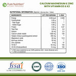 Pure Nutrition Calcium Magnesium + Zinc 1400mg – 60 Veg Tablets for Bone, Muscle & Joint Support