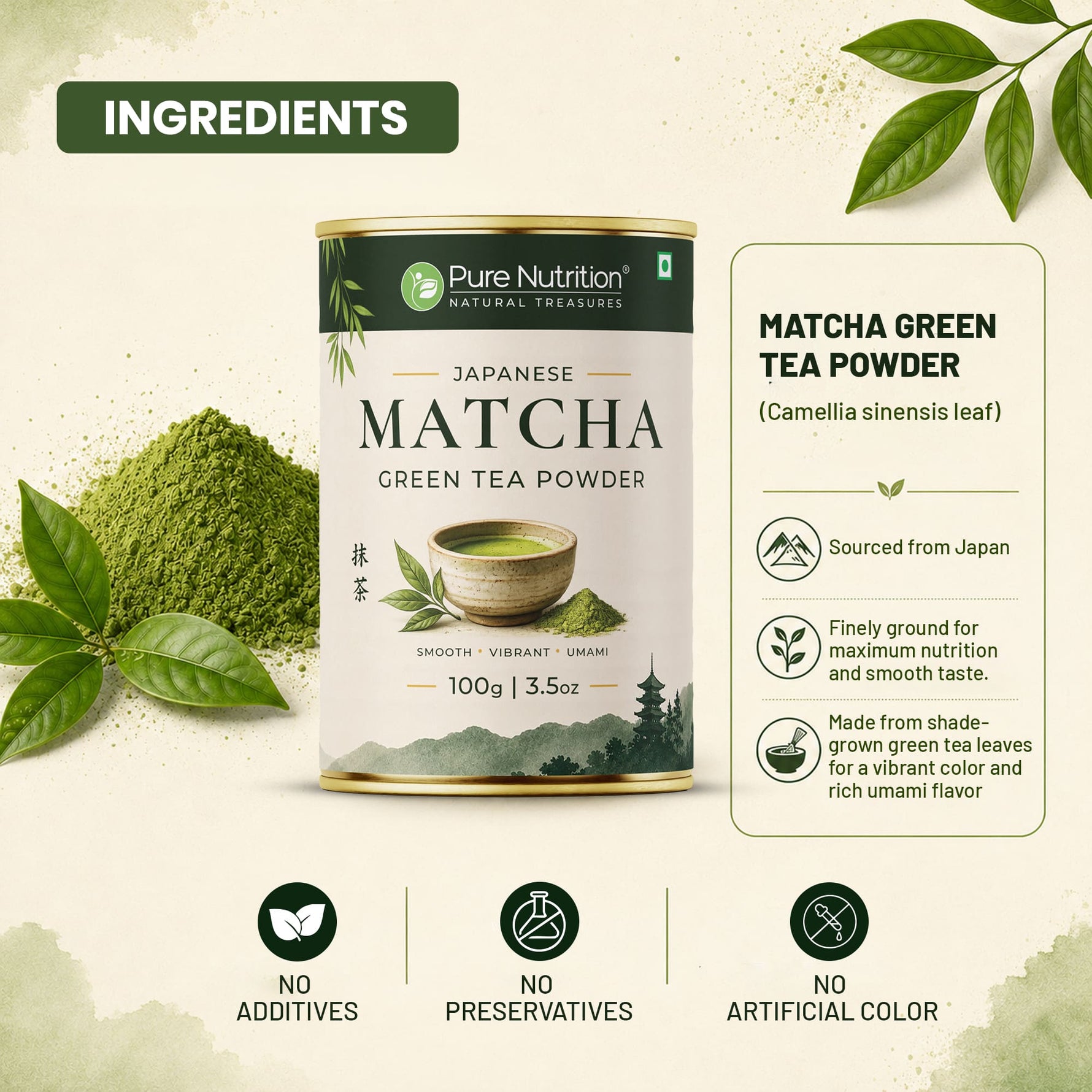 Pure Nutrition Japanese Matcha Green Tea Powder 100g | Matcha Green Tea for Weight Loss | Premium Culinary Grade Matcha for Latte, Smoothie & Baking | Smooth, Vibrant, Rich in Antioxidants | Natural Energy & Metabolism Support | Vegetarian