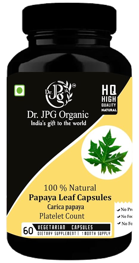Dr. JPG Organic papaya capsuels 60veg. For Pletlets Count/Papaya Leaf powder Capsules.
