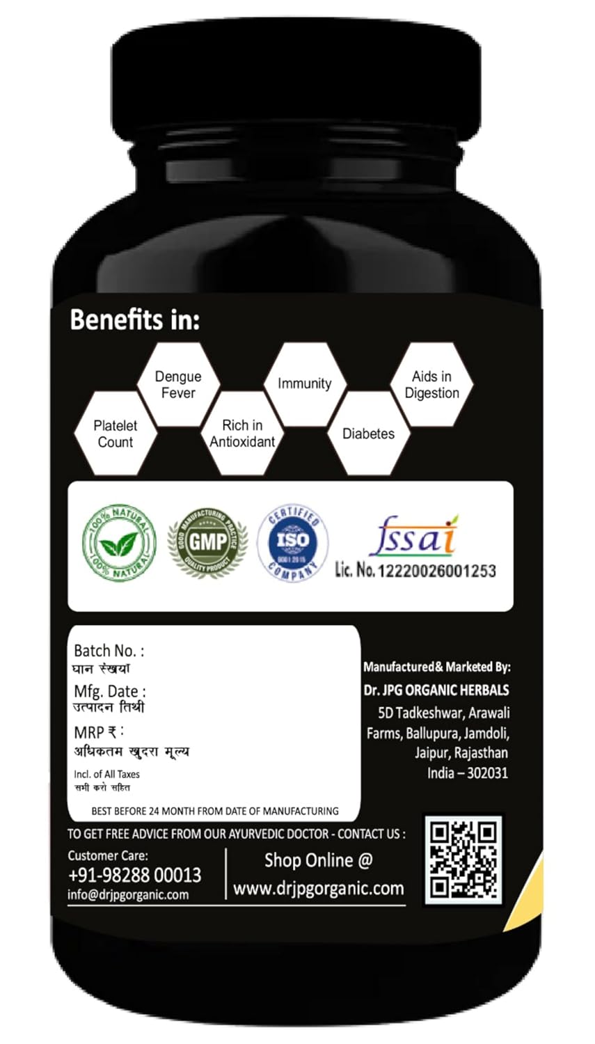 Dr. JPG Organic papaya capsuels 60veg. For Pletlets Count/Papaya Leaf powder Capsules.