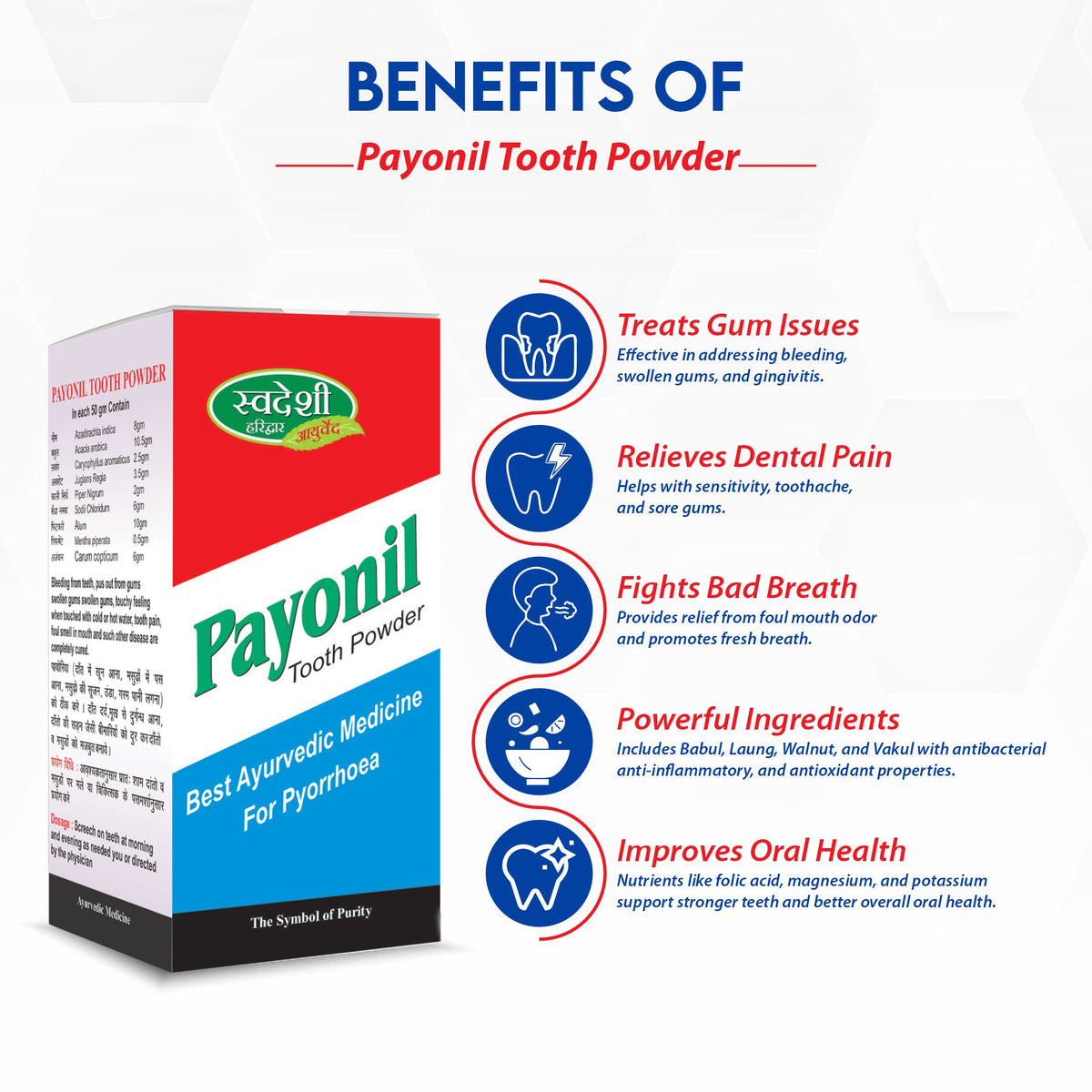 Pack of 2 Payonil Tooth Powder 50gm Gum Health Support & Enamel Fortification.