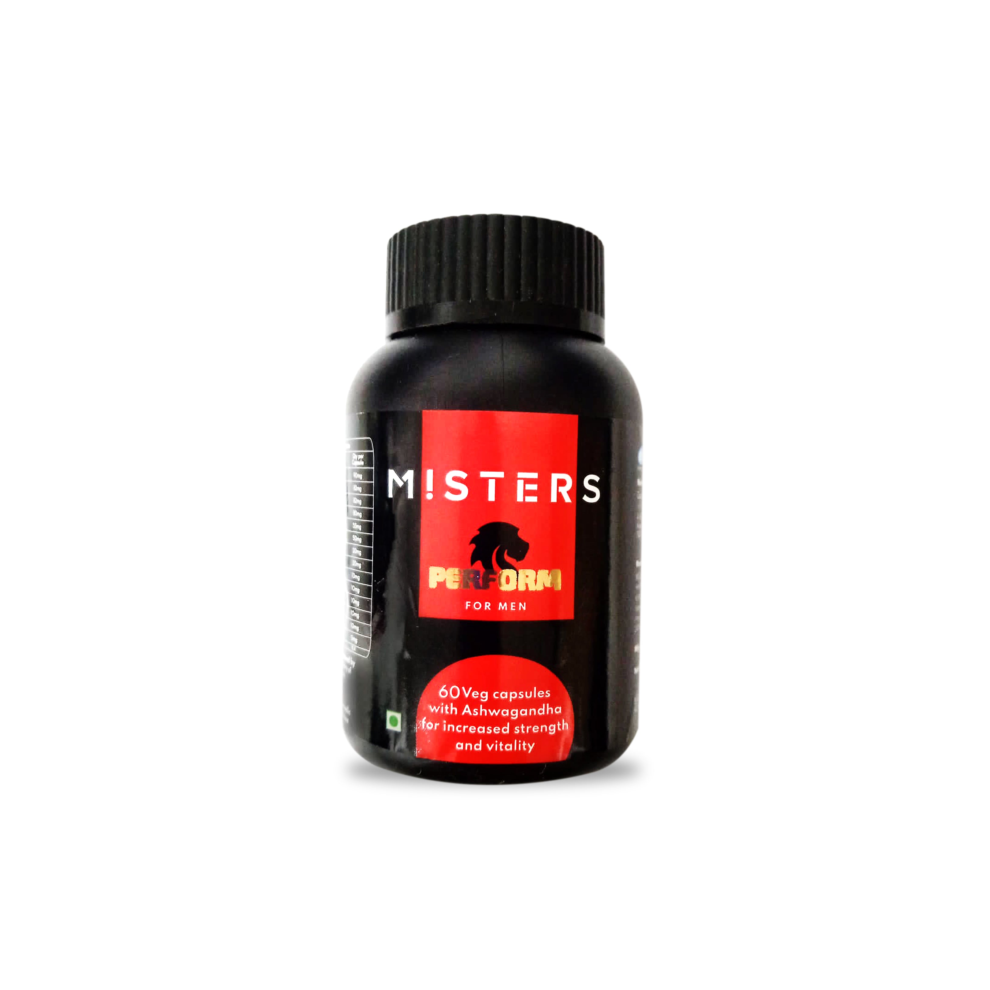 Misters Perform for Men with Kesar, Ashwagandha, Pure Shilajit, Safed Mulsi and 10 more Natural Ayurvedic Ingredients (550mg/Serving) - 60 Capsules (Monthly Pack)