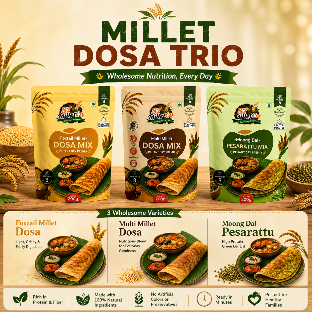 Millet Dosa Trio | Just Add Water | 600g
