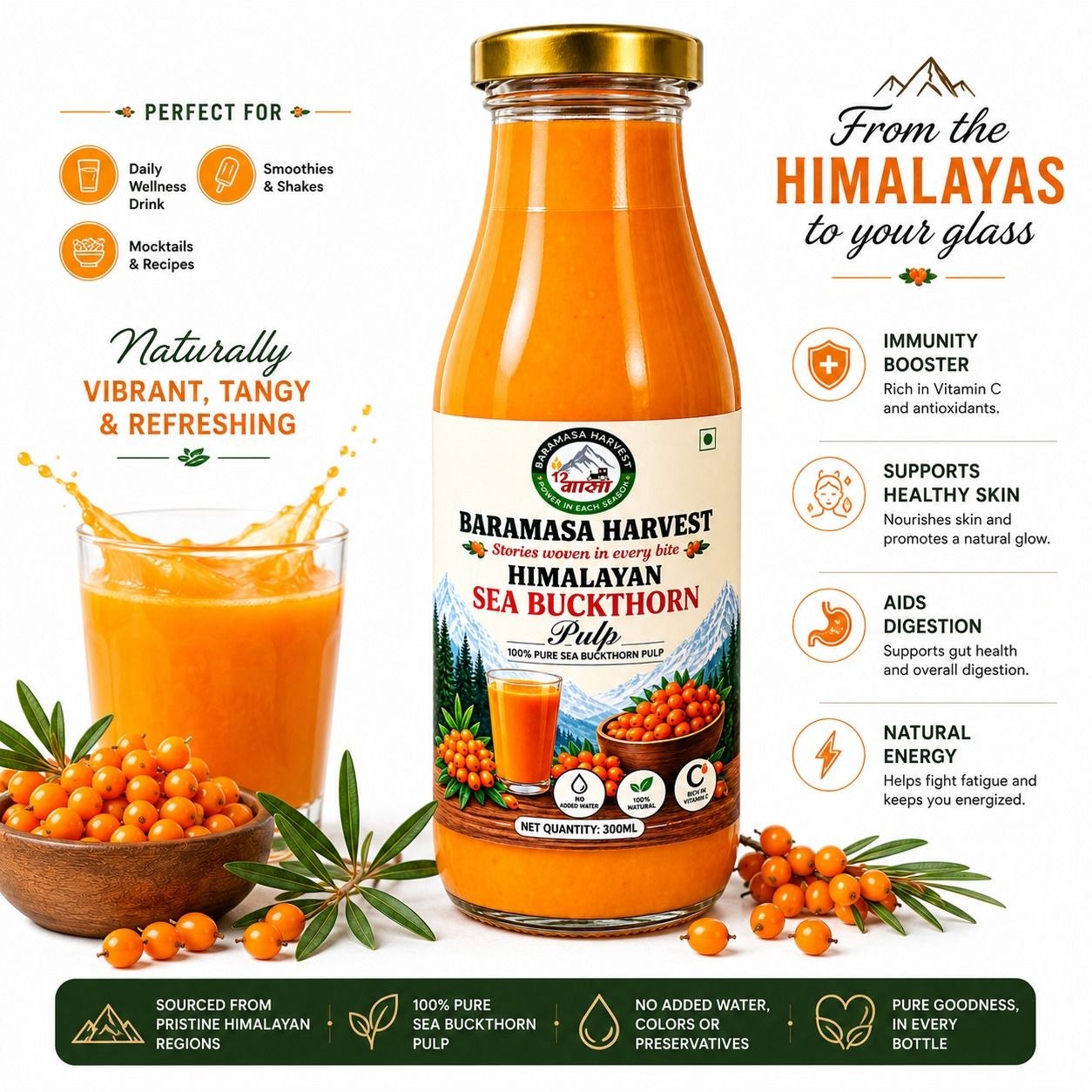 Baramasa Harvest Himalayan Sea Buckthorn Pulp – 300ml