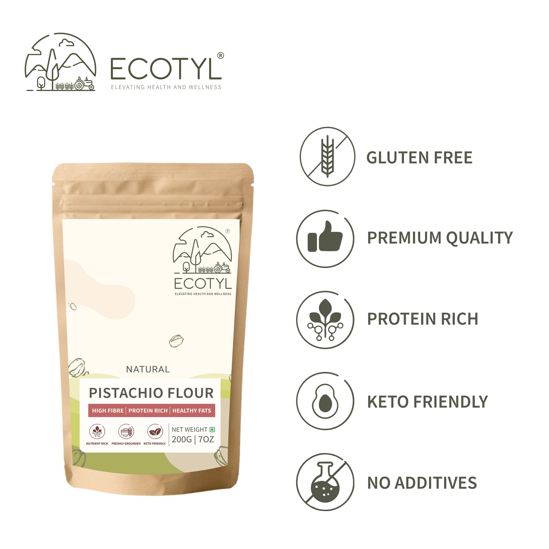 Ecotyl Pistachio Flour | Gluten Free | Healthy Baking Flour | 200g