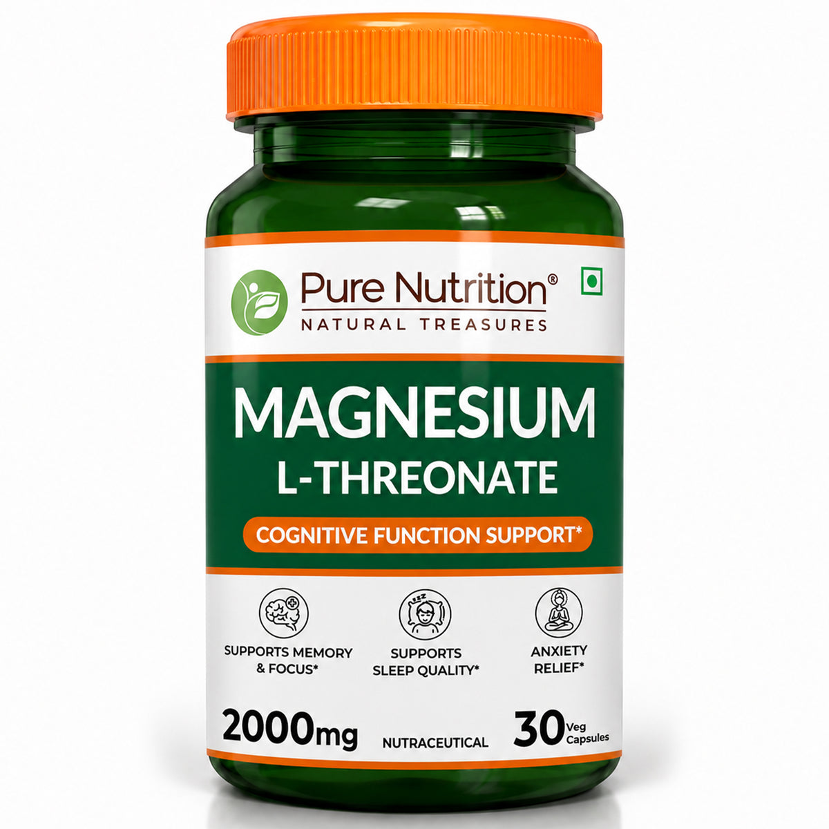 Pure Nutrition Magnesium L-Threonate 1000mg, 30 Veg Capsules | Enhances Memory, Cognitive Function & Brain Health | Supports Relaxation & Better Sleep