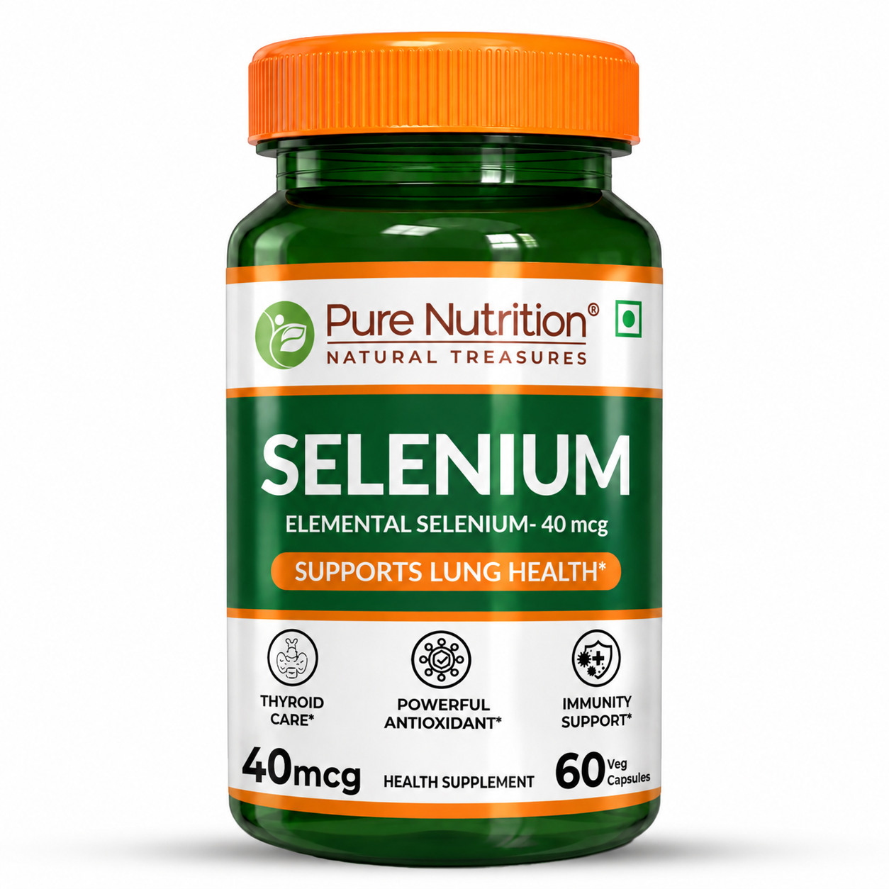 Pure Nutrition Selenium Capsules - 40mcg for Immune System, Supports Healthy Blood Pressure, Thyroid Health & Improves Cholesterol Levels - 60 Veg Capsules