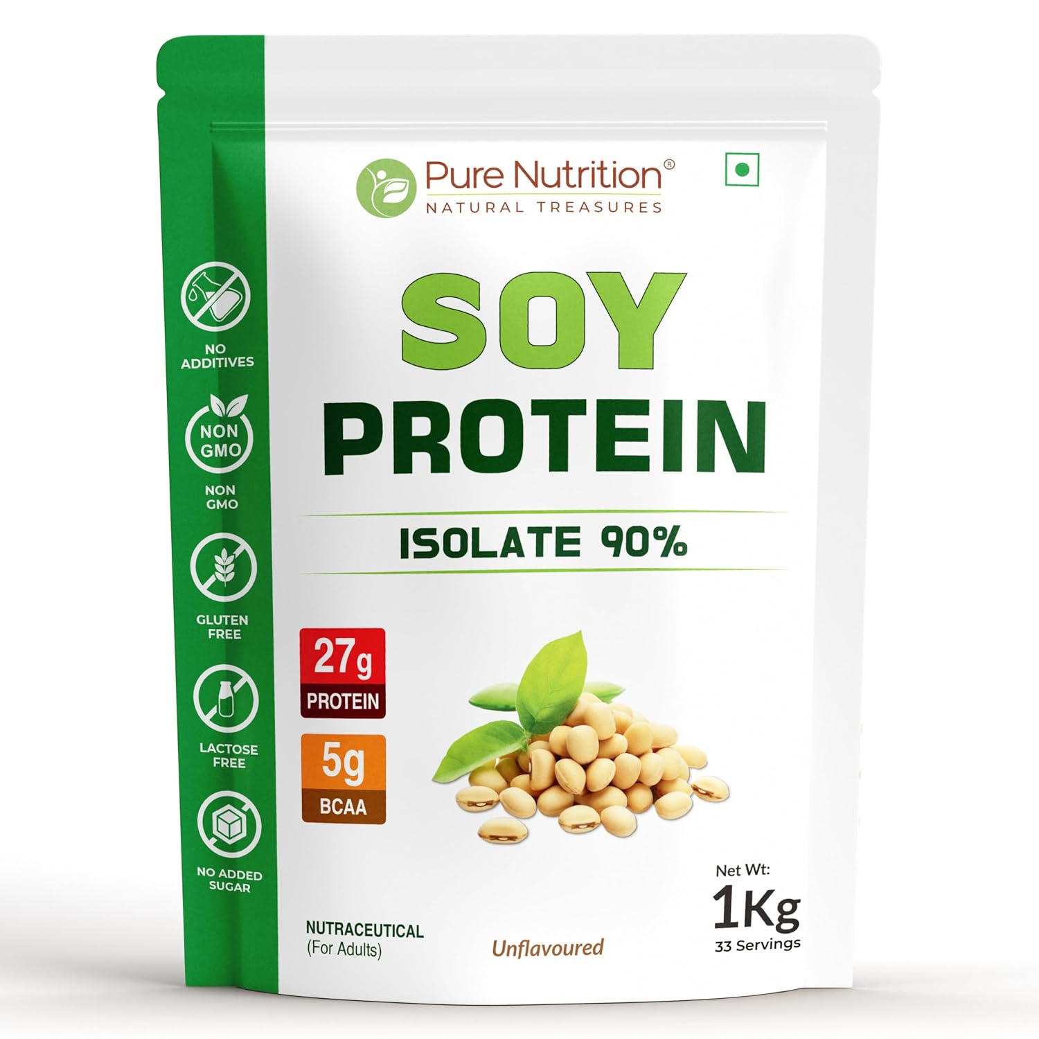 Pure Nutrition Soy Protein Isolate Powder  | 90% Isolate (27g Isolate per 30g Serving), Unflavoured | Supports Muscle Growth, Recovery & Weight Management | Ideal for Fitness, Overall Health & Vegan Diets - 1kg