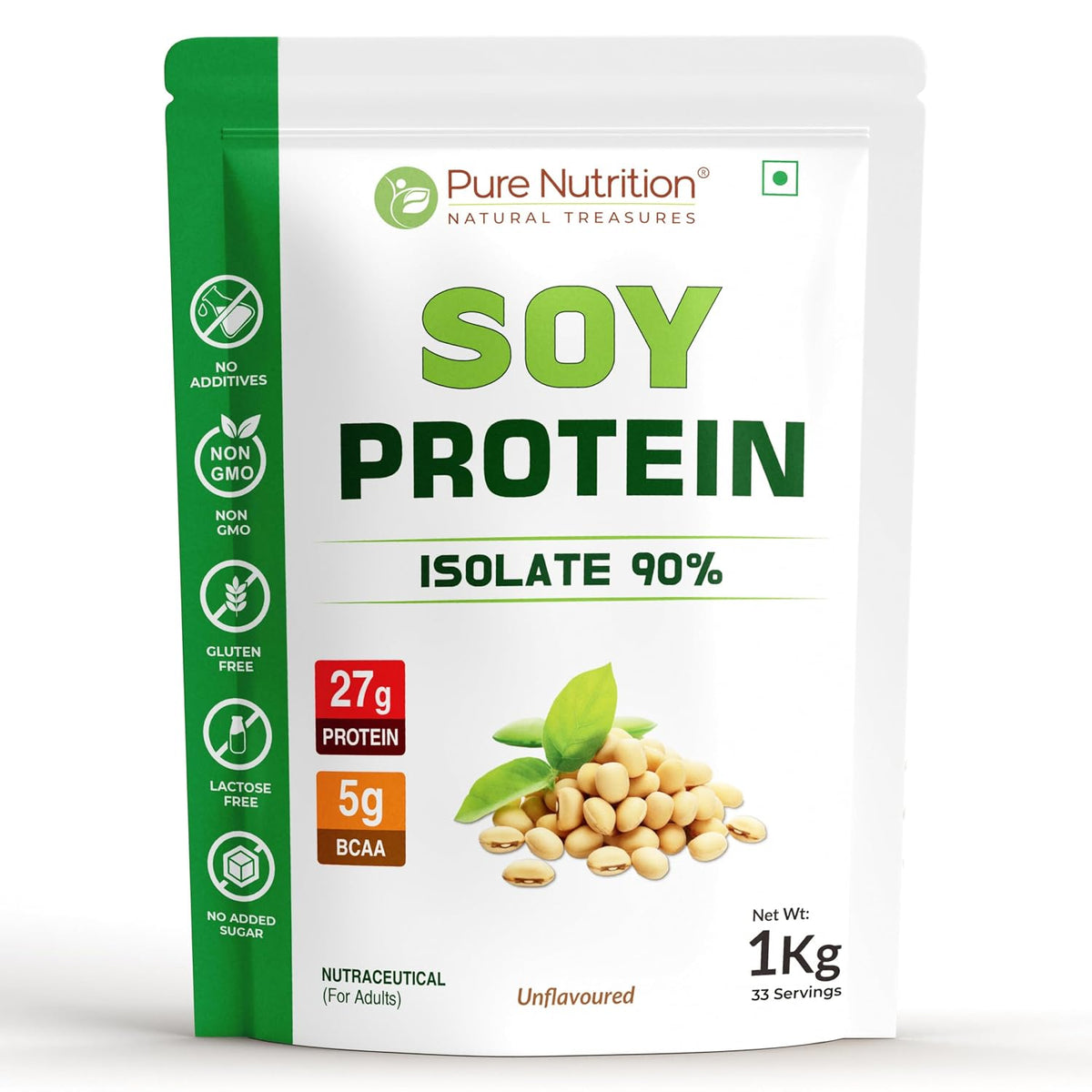 Pure Nutrition Soy Protein Isolate Powder  | 90% Isolate (27g Isolate per 30g Serving), Unflavoured | Supports Muscle Growth, Recovery & Weight Management | Ideal for Fitness, Overall Health & Vegan Diets - 1kg