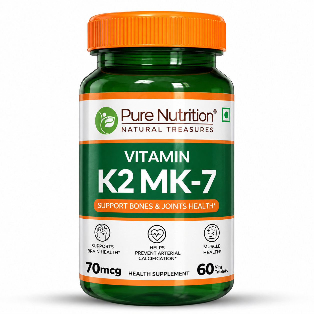 Pure Nutrition Vitamin K2 MK7 with Vitamin D3 Tablets for Men & Women | Supports Bone Strength, Heart Health & Calcium Absorption | K2 MK-7 Supplement – 60 Veg Tablets