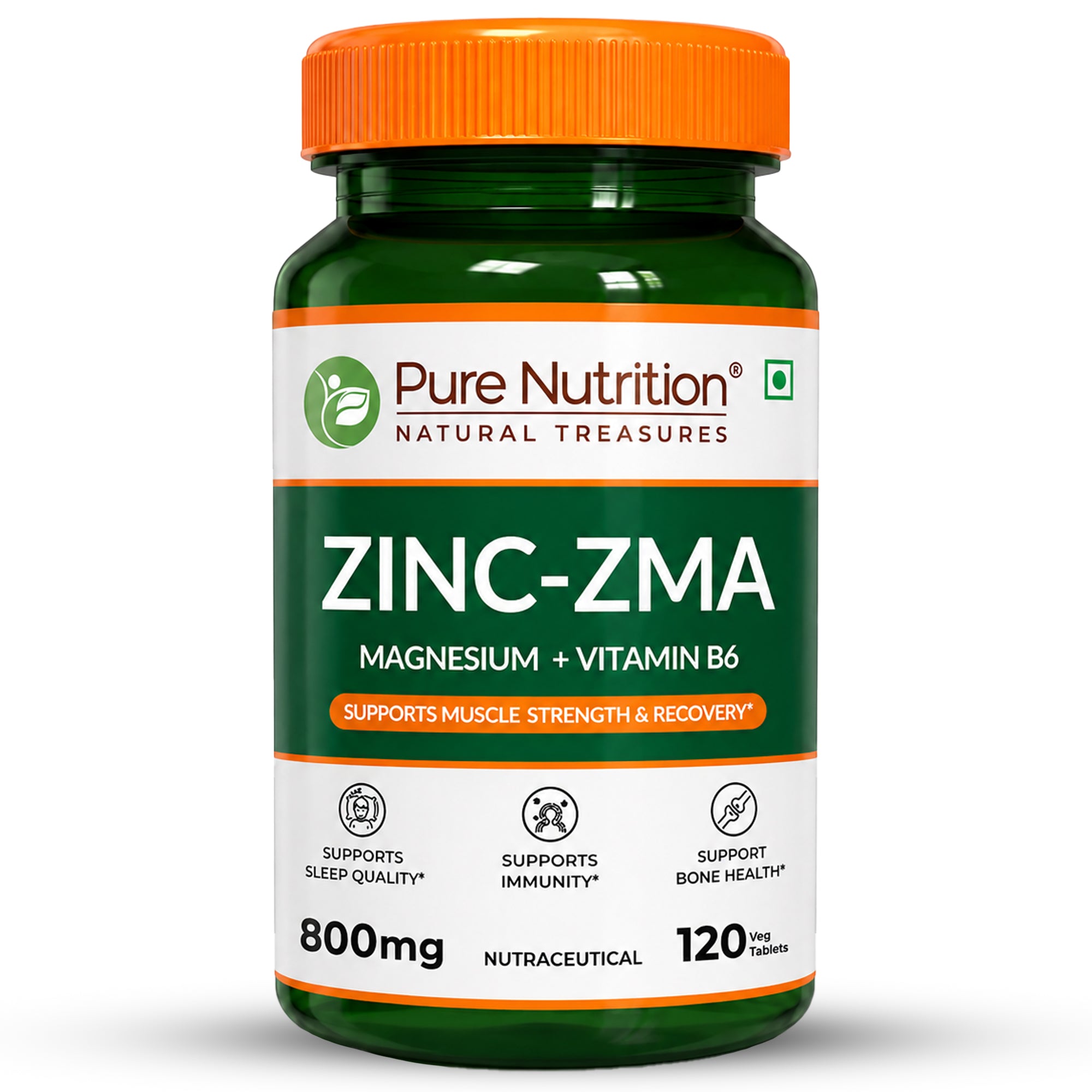 Pure Nutrition Zinc-ZMA 800 mg Veg Tablet with Magnesium & Vitamin B6 for Immunity, Bones & Muscles | 120 Veg Tablet