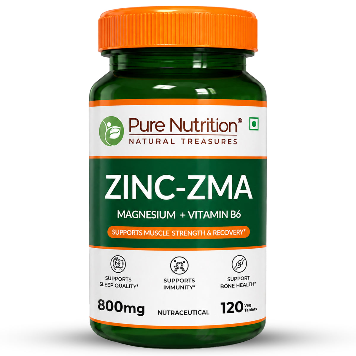 Pure Nutrition Zinc-ZMA 800 mg Veg Tablet with Magnesium & Vitamin B6 for Immunity, Bones & Muscles | 120 Veg Tablet