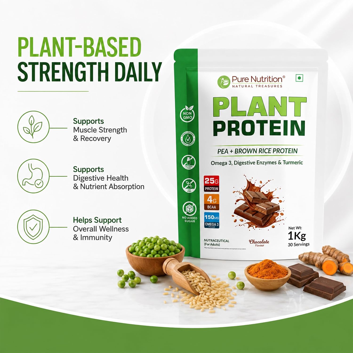 Pure Nutrition Pure Vegan Protein Powder Chocolate - 1kg