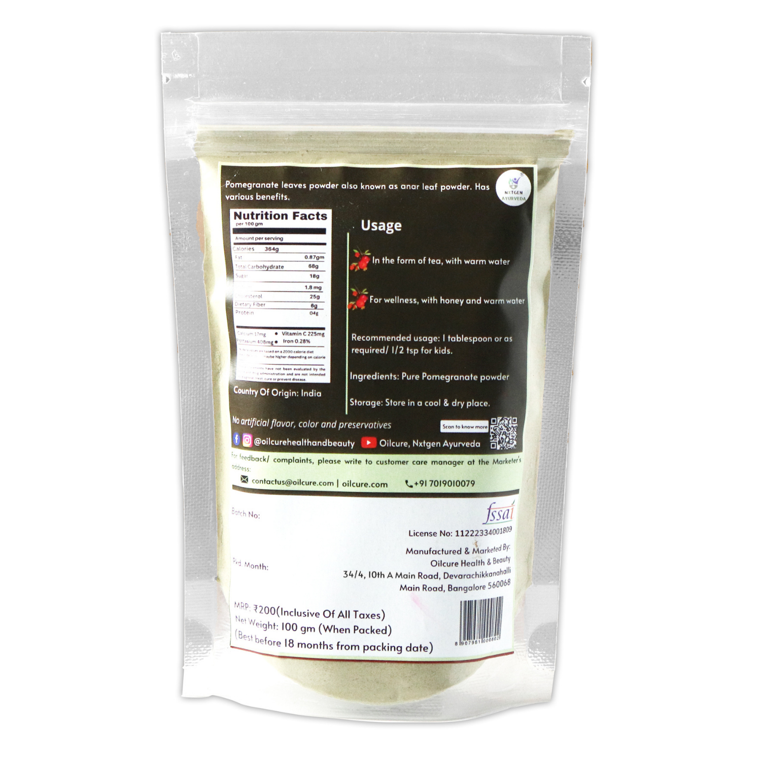Nxtgen Ayurveda Pomegranate (Anar) Leaf Powder - 100 gms (Pack of 2)