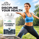 Zespo Potassium Citrate 800 mg (306 mg Elemental Potassium) | Electrolyte, Muscle & Nerve Function Support | 150 Veg Capsules