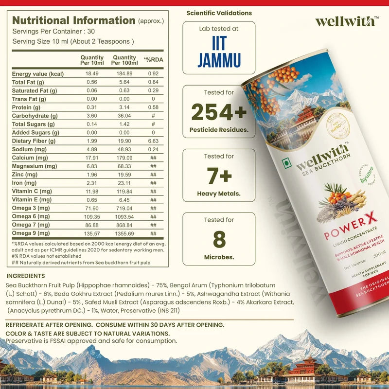 WellWith Power X Sea Buckthorn Juice For Men With Ashwagandha 300ml