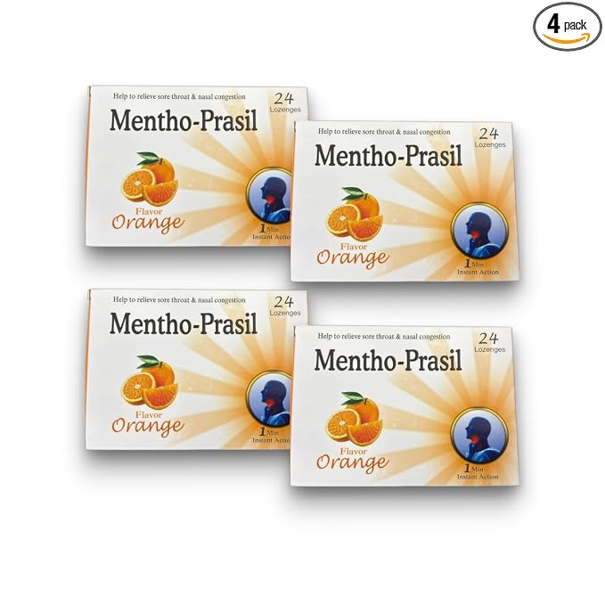 MENTHO-PRASIL Menthol-Eucalyptus Lozenges – Orange Flavour, Pack of 4