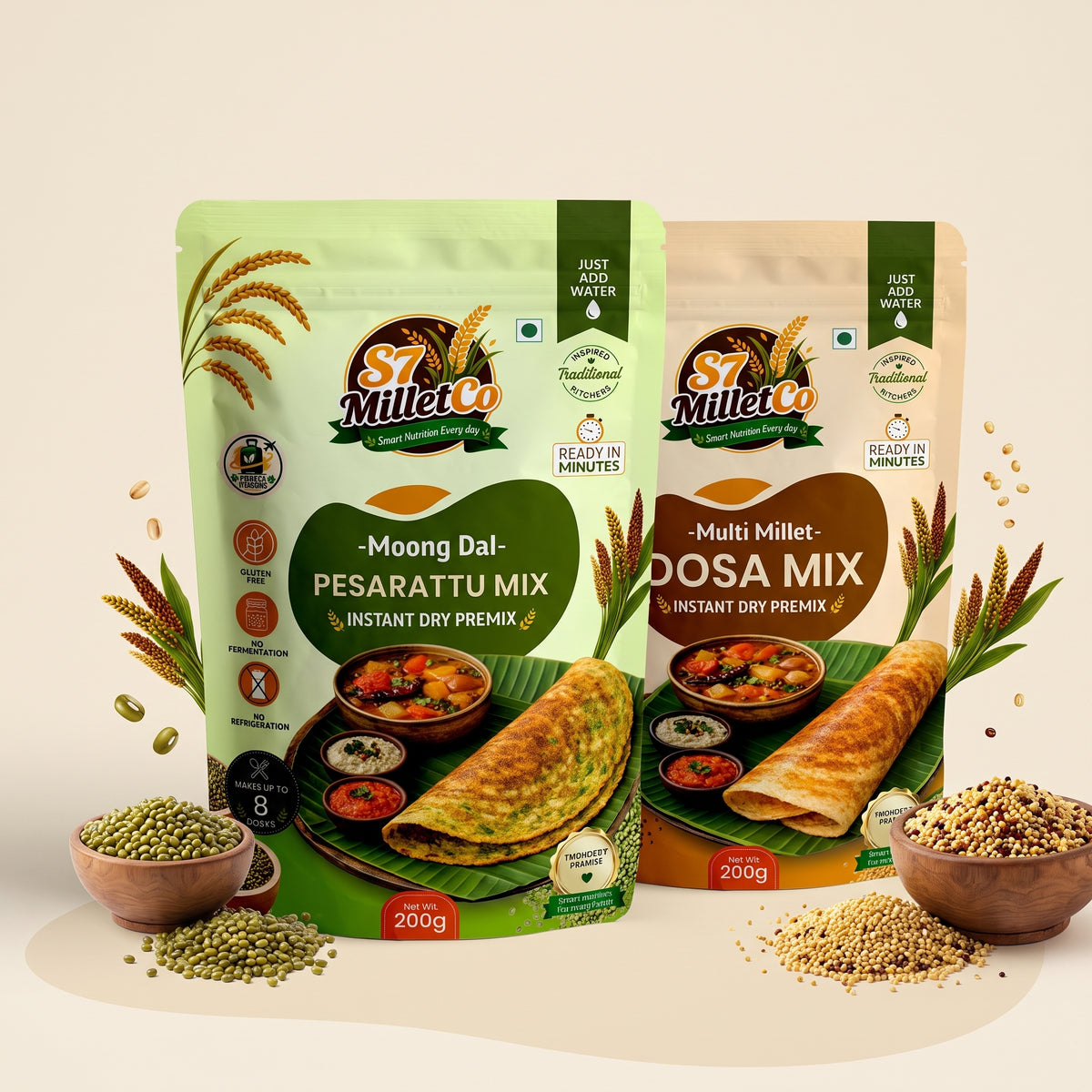 S7 MilletCo Dosa Combos Protein Power Duo | Just Add Water | 400g